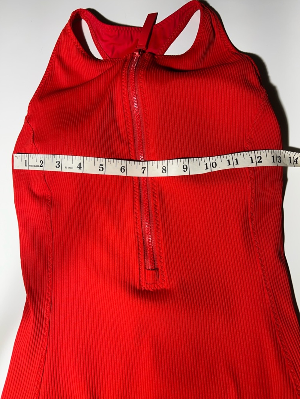 Fabletics Bright Red Ribbed Zip-Front One-Piece Swimsuit - Picture 8 of 9